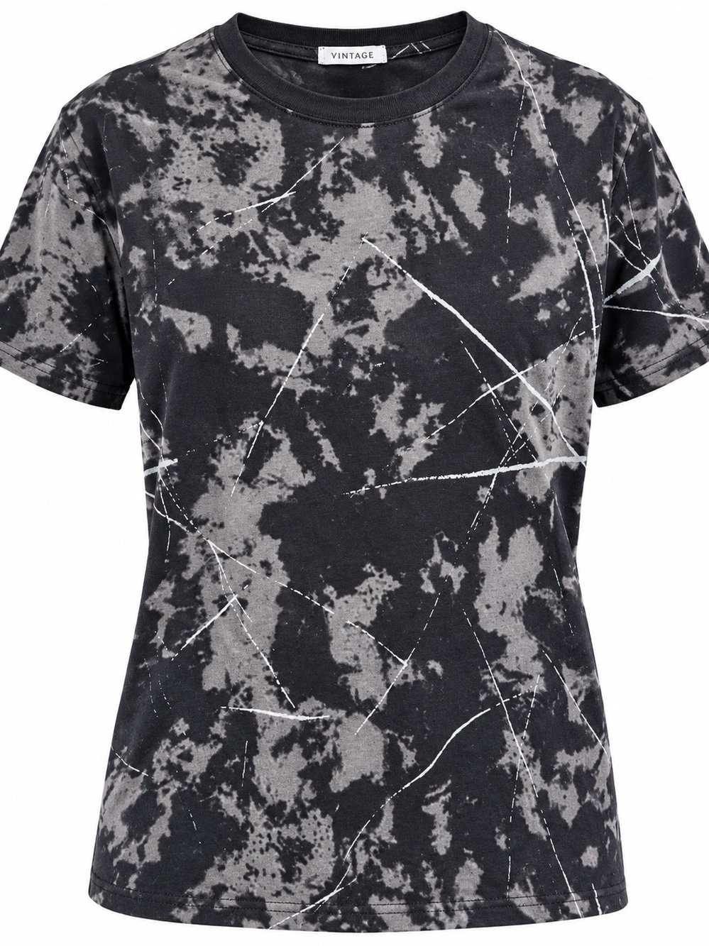Men's Vintage Black & Gray Abstract Splatter Crewneck Tee